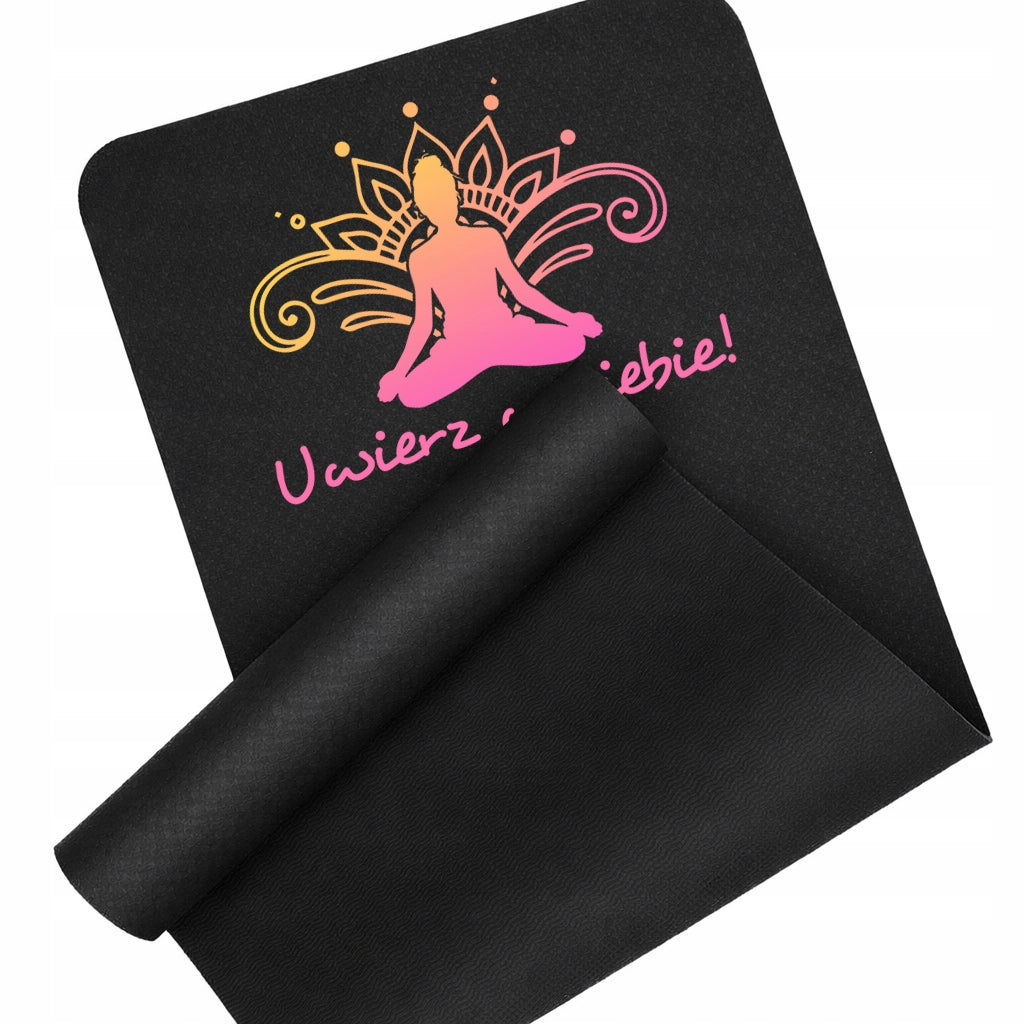 EXERCISE MAT BLACK FITNESS YOGA BELIEVE IN YOURSELF GYM TRAINING MAT