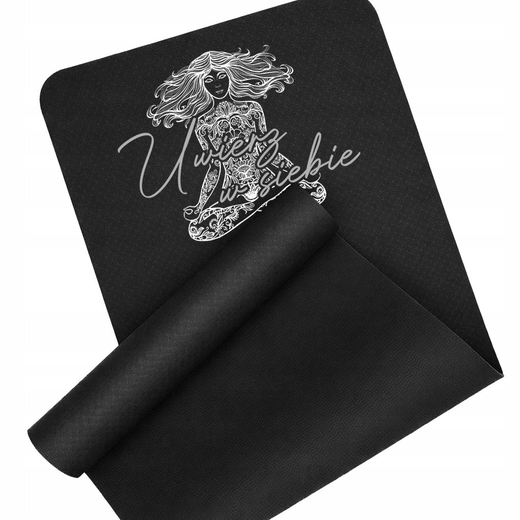EXERCISE MAT BLACK FITNESS YOGA BELIEVE IN YOURSELF YOGA MAT TRAINING