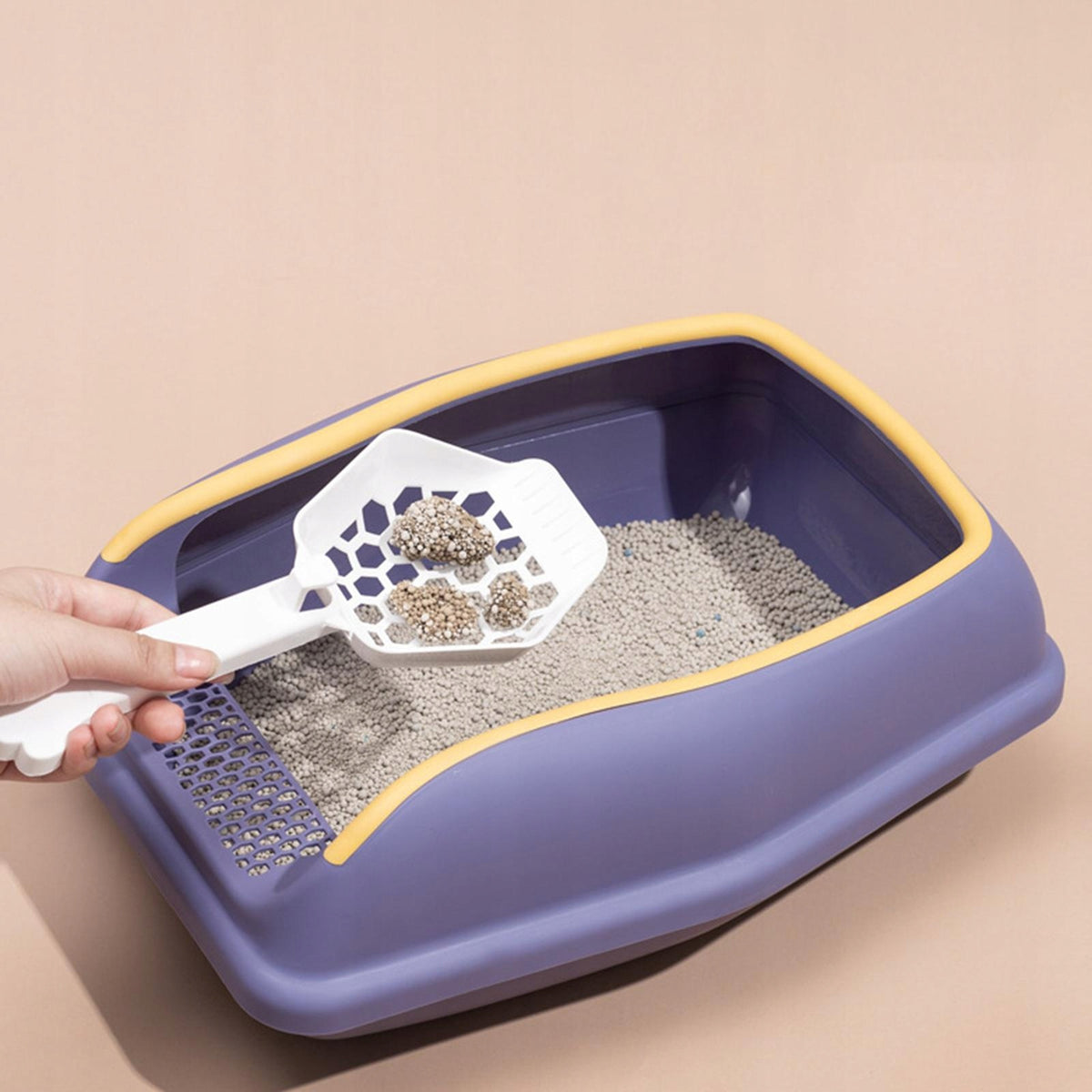 Easy Entry Cat Litter Box with High Rim, Removable PP Toilet, S Violet