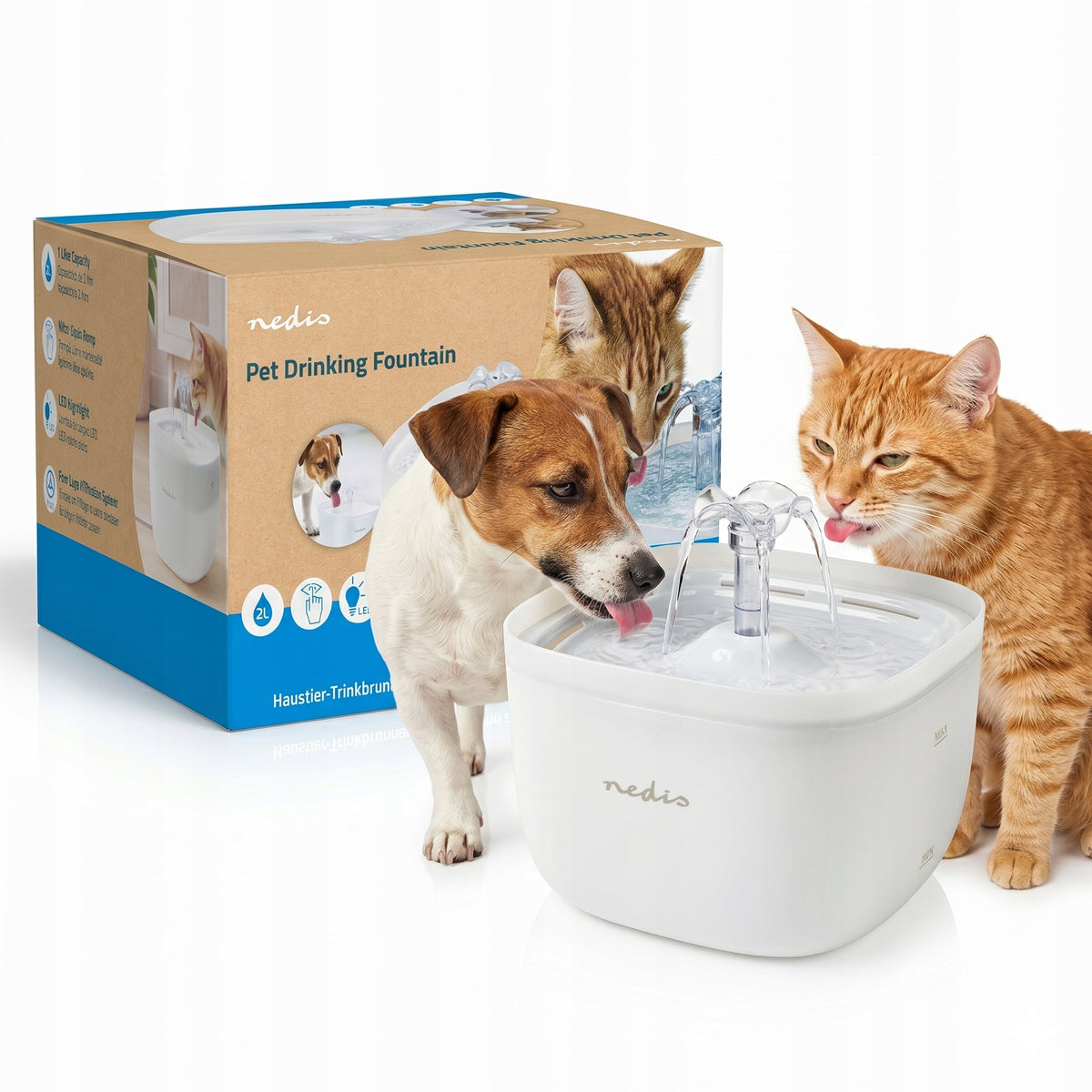 Electric Drinker Dog Cat Fountain 2L LED Lighting Quiet USB Filter