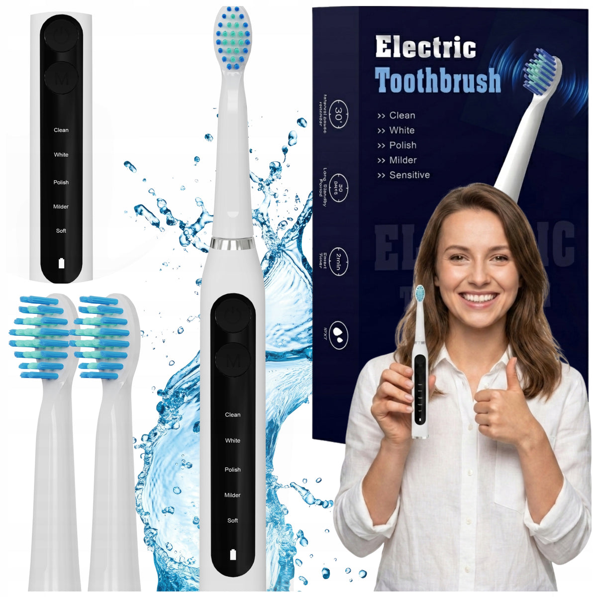 Electric Sonic Toothbrush 2 Tips Set PULSE CLASSIC
