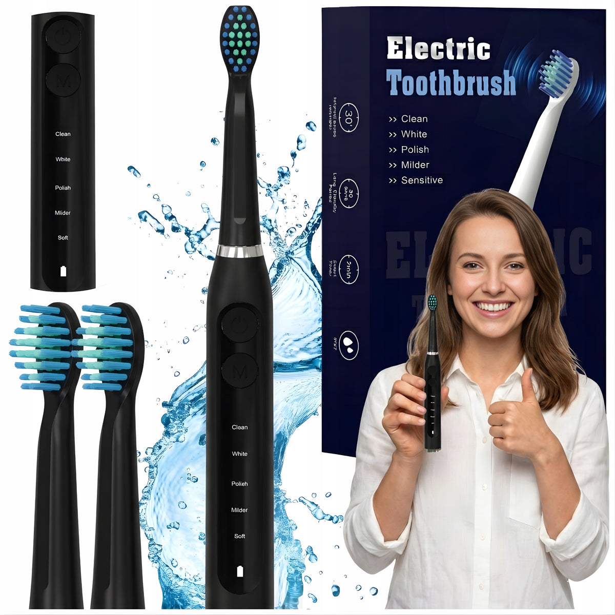 Electric Sonic Toothbrush 2 Tips Set PULSE CLASSIC
