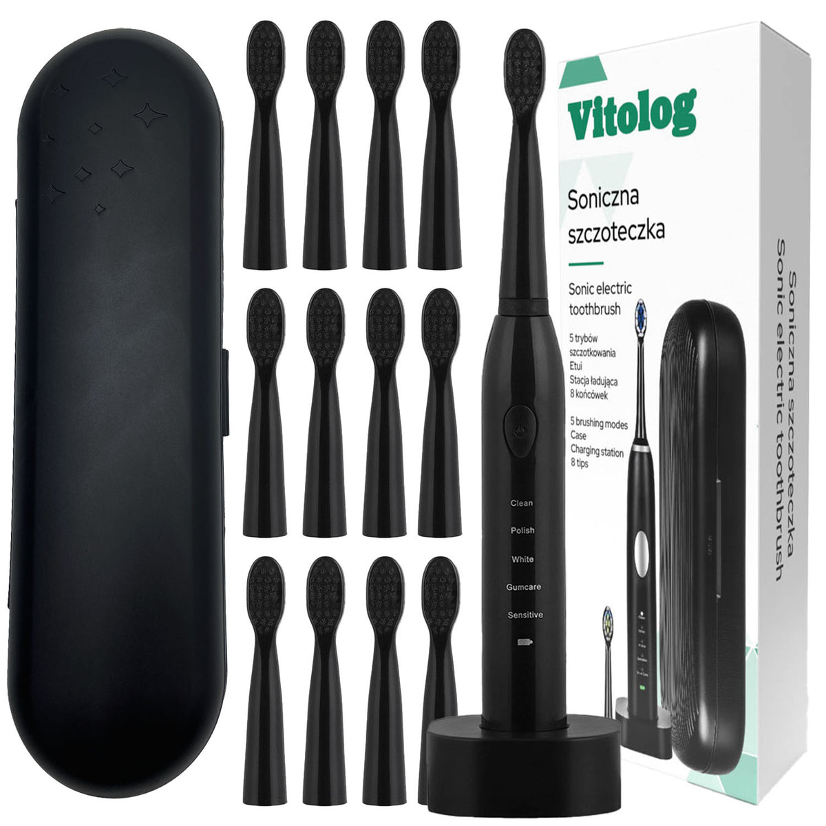 Electric Sonic Toothbrush Brush 12 Tips IPX7