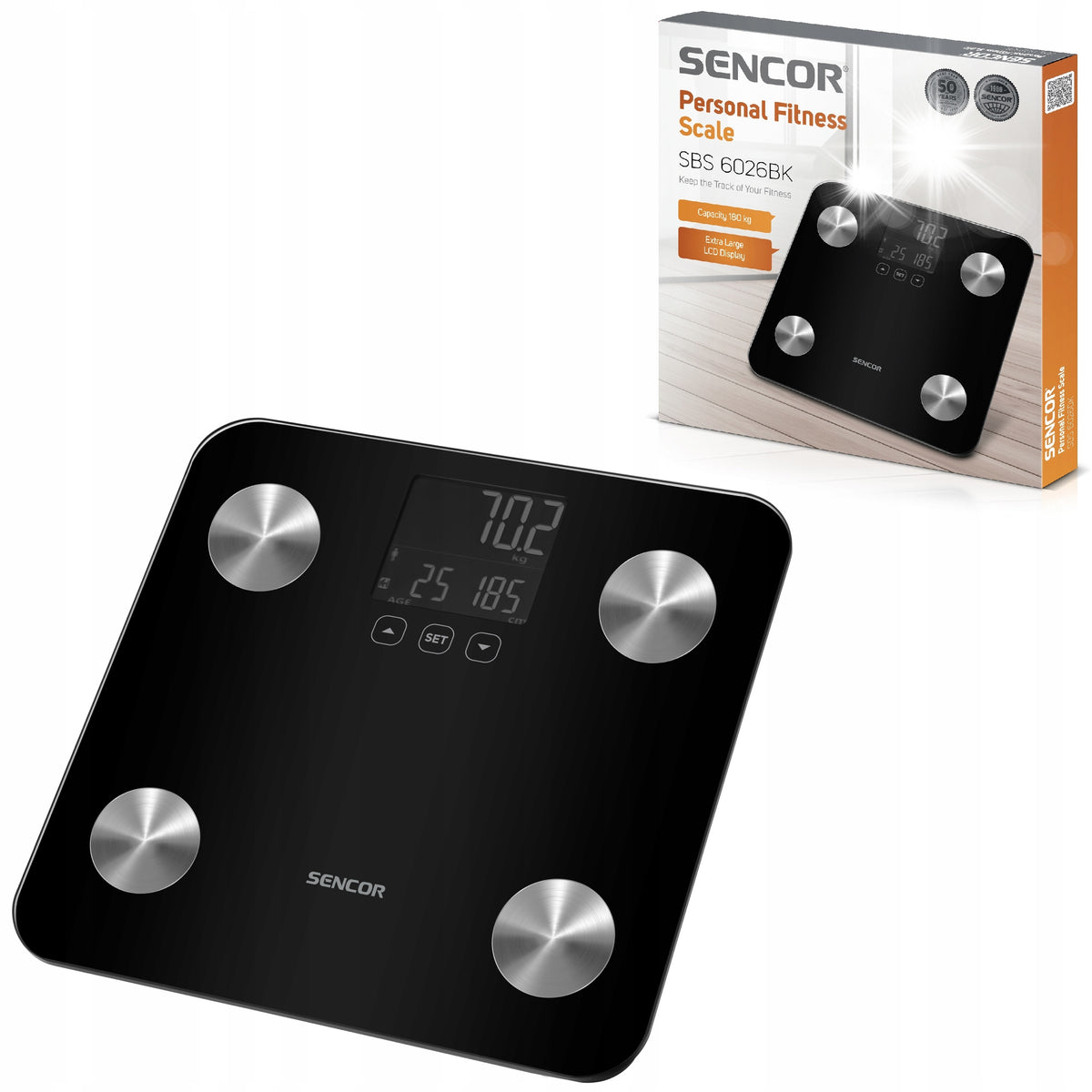 Electronic bathroom scale Sencor SBS6026BK fitness BMI 180kg LCD black