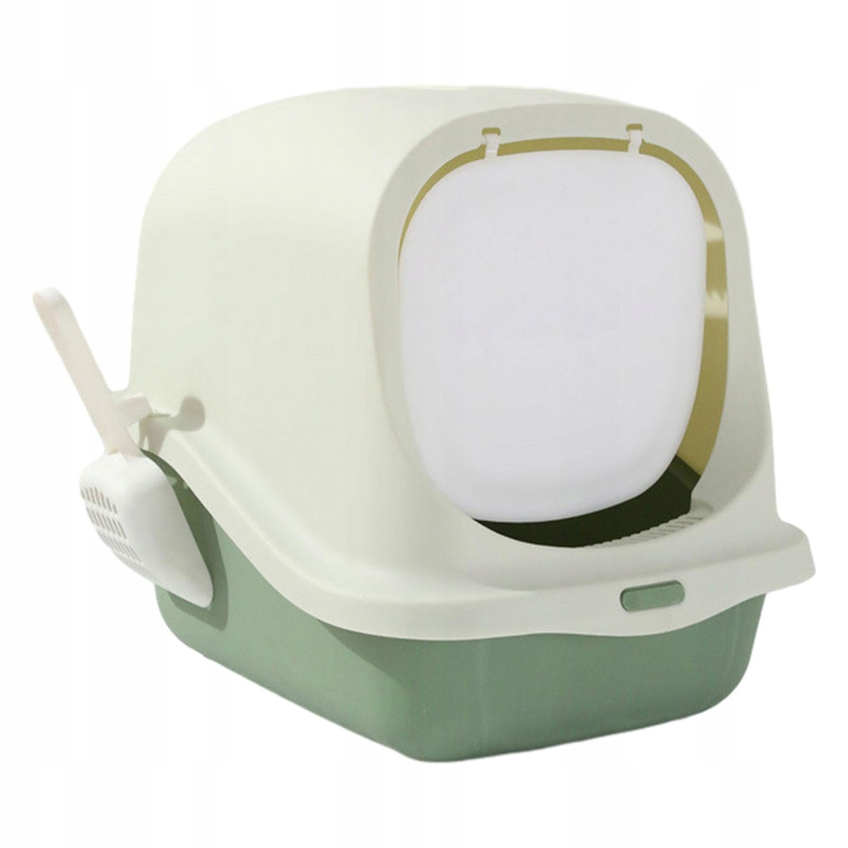 Enclosed Cat Litter Pans Large with Scooping Easy Clean Covered Kitty Green Packaging status original