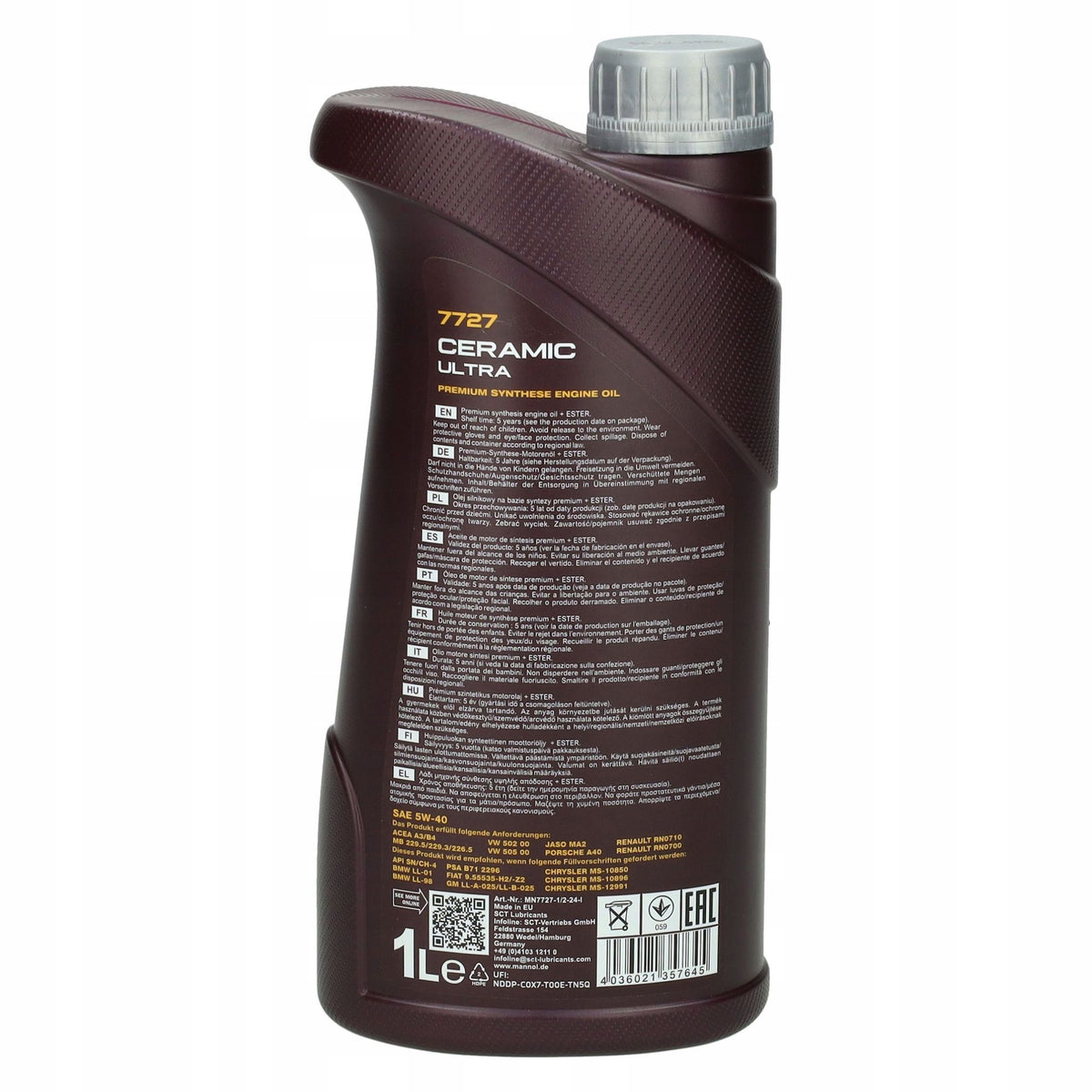 Engine Oil 5W-40 MANNOL 7727 Ceramic Ultra 1 L Manufacturer code 7727