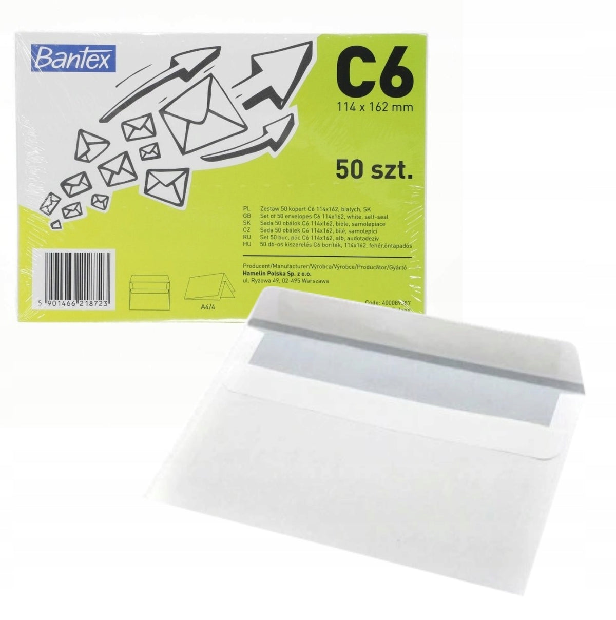 Envelope C6 SK white self-sticking pack 50pcs.
