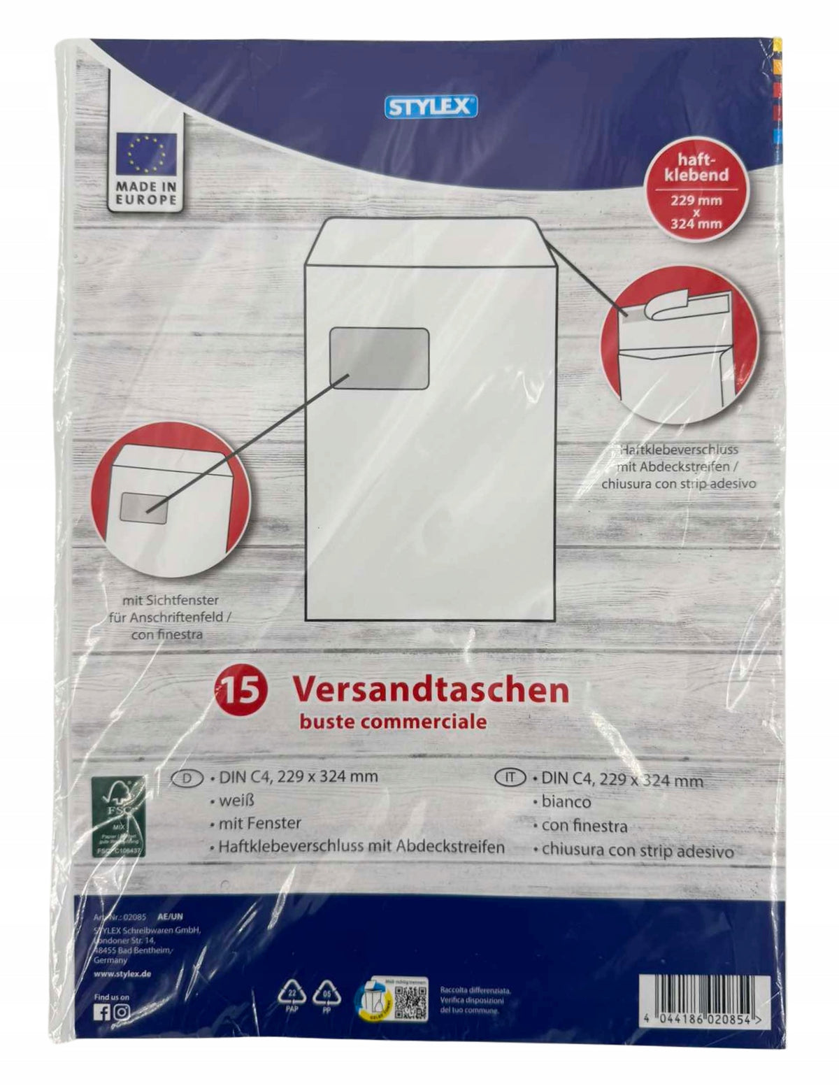Envelopes STYLEX, DIN C4 , 229x324m, 15 pcs