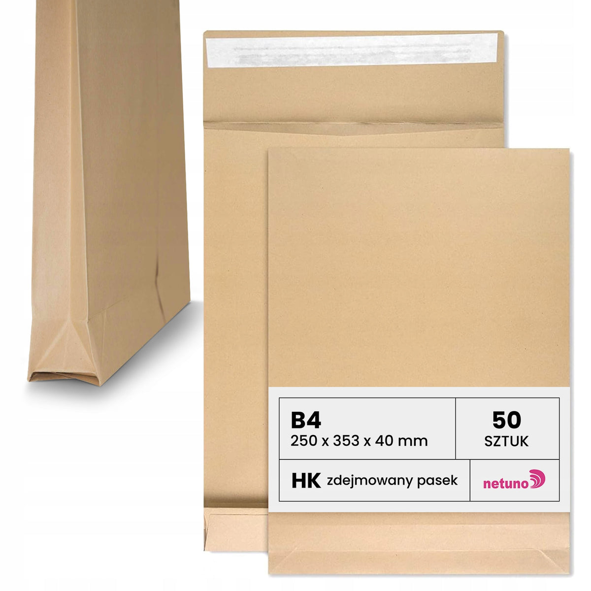 Envelopes expandable bottom sides RBD brown B4 HK self-sticking with strap 50pcs.