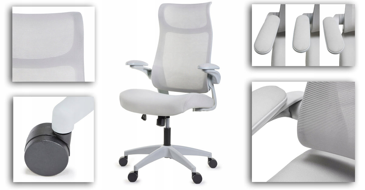 Ergonomic grey office chair FHX011 adjustable armrests health and safety grey Upholstery color gray