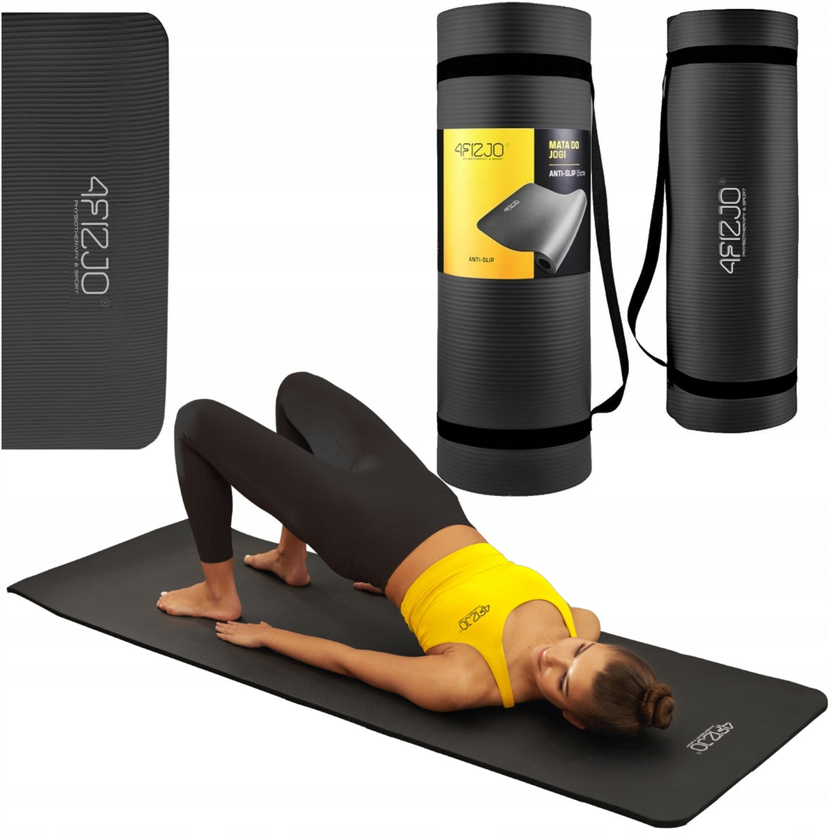 Exercise mat 4FIZJO 180 cm x 60 cm black