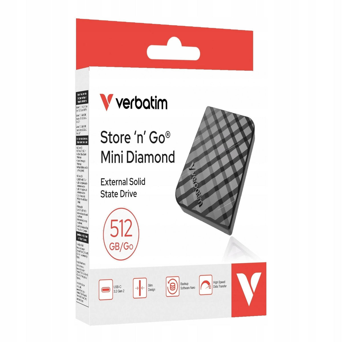 External SSD Verbatim Store 'n 'Go Mini Diamond 512GB USB-C black Manufacturer code 32024