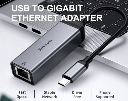 External USB-C/RJ45 1000Mbit/s Network Card REAL-EL CE-150 Metal W-wa