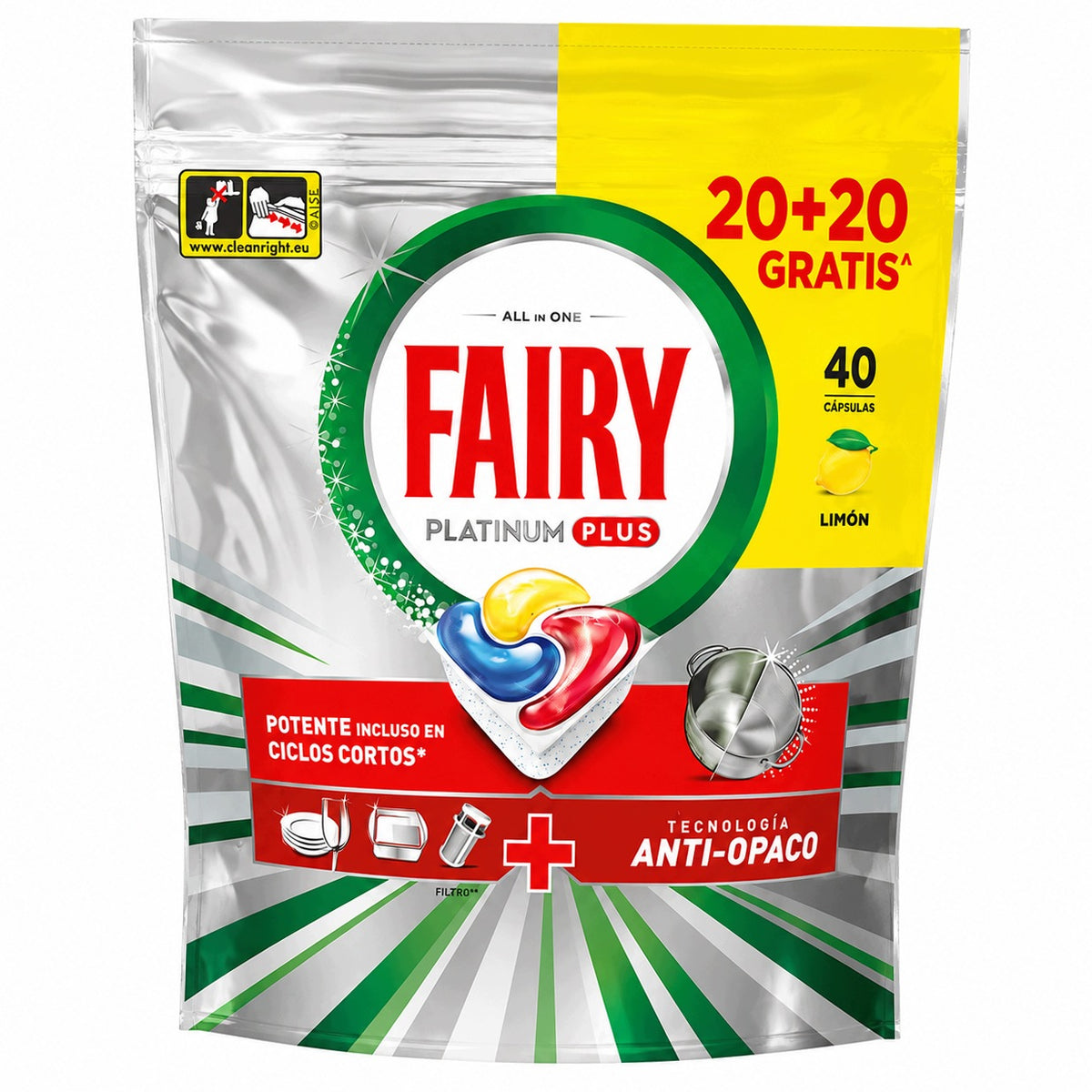 FAIRY Platinum Dishwasher Tablet Capsules 40 Pcs All in One Plus Lemon
