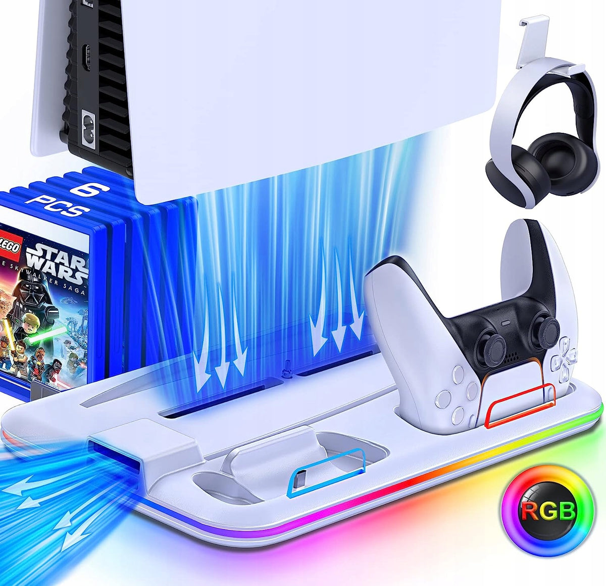 FAST CHARING SINK WITH RGB LIGHT FOR PS5 SLIM/PS5 CONSOLE RADIATING BRACKET