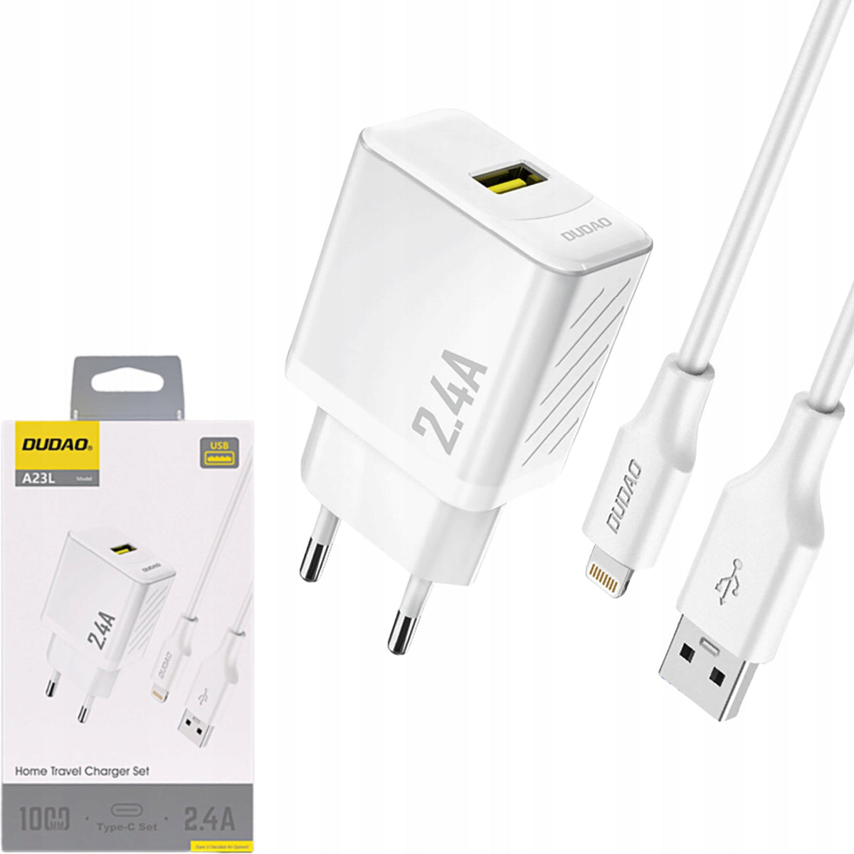 FAST PHONE CHARGER GAN USB-A WITH USB-A CABLE Lightning CUBE