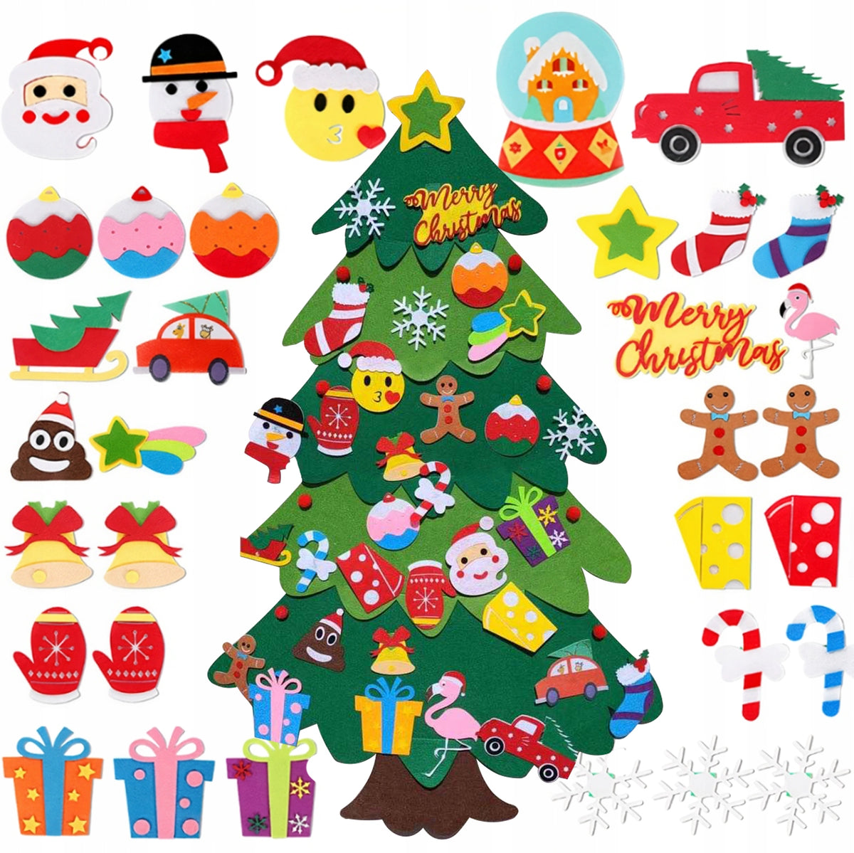 FELT CHRISTMAS TREE WITH FELT ORNAMENTS CHRISTMAS VELCRO FOR KIDS 34 PCS
