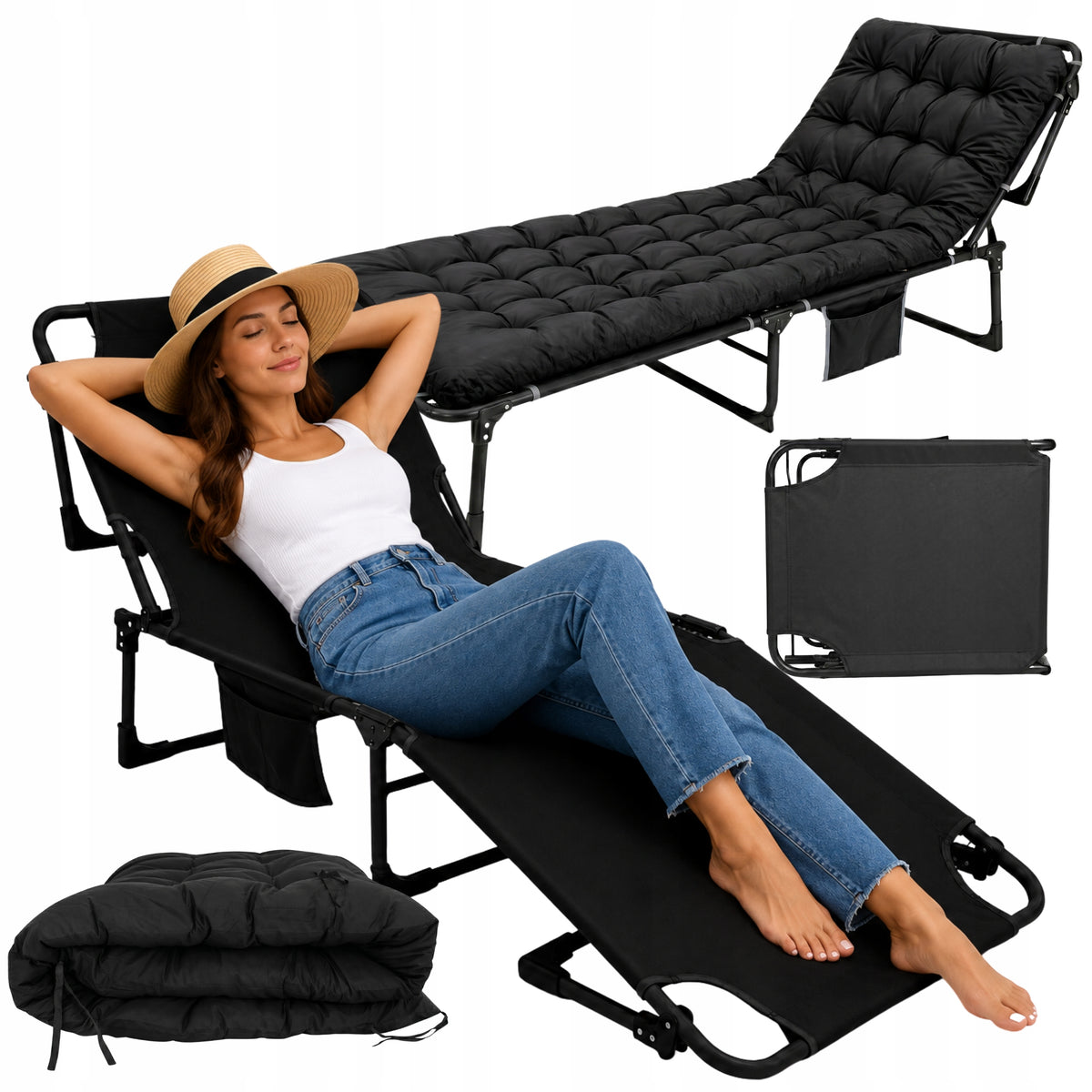 FIELD HIKING BED WITH SOFT MATTRESS 6cm GARDEN LOUNGER FOLDING