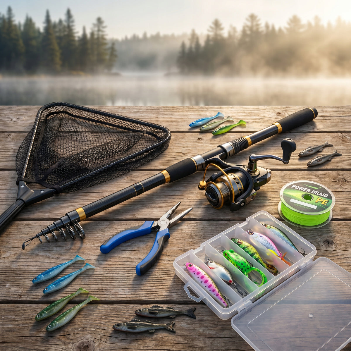 FISHING SET 71 PCS GIFT Fishing Rod Reel Rests Bait Fishing Line Packaging status original