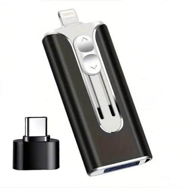 FLASH DRIVE 128GB 4in1 USB 3.0 iPhone Android USB-C PC MAC LIGHTNING BLACK