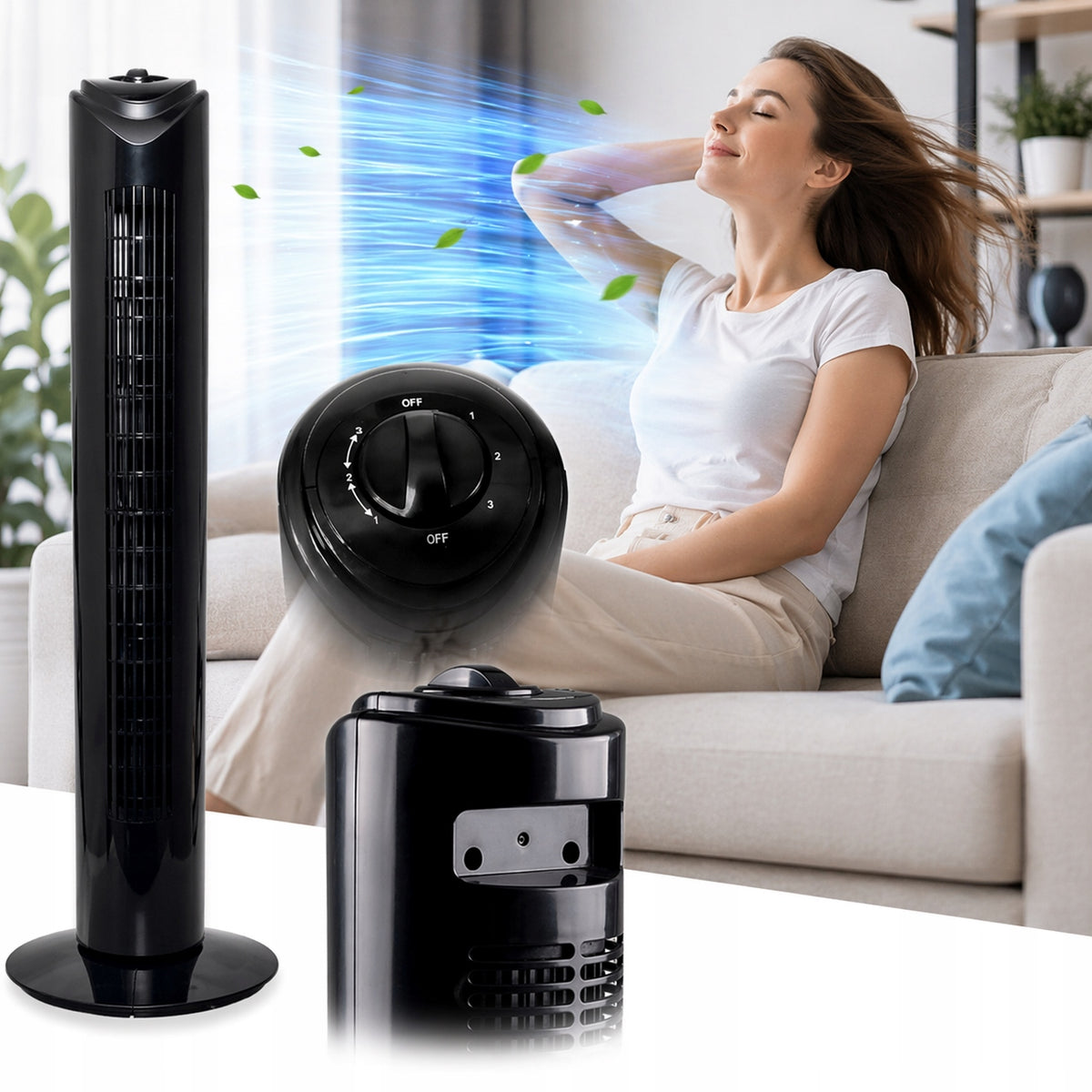 FLOOR COLUMN FAN POWERFUL QUIET TOWER STANDING ROTARY 45W Packaging status original