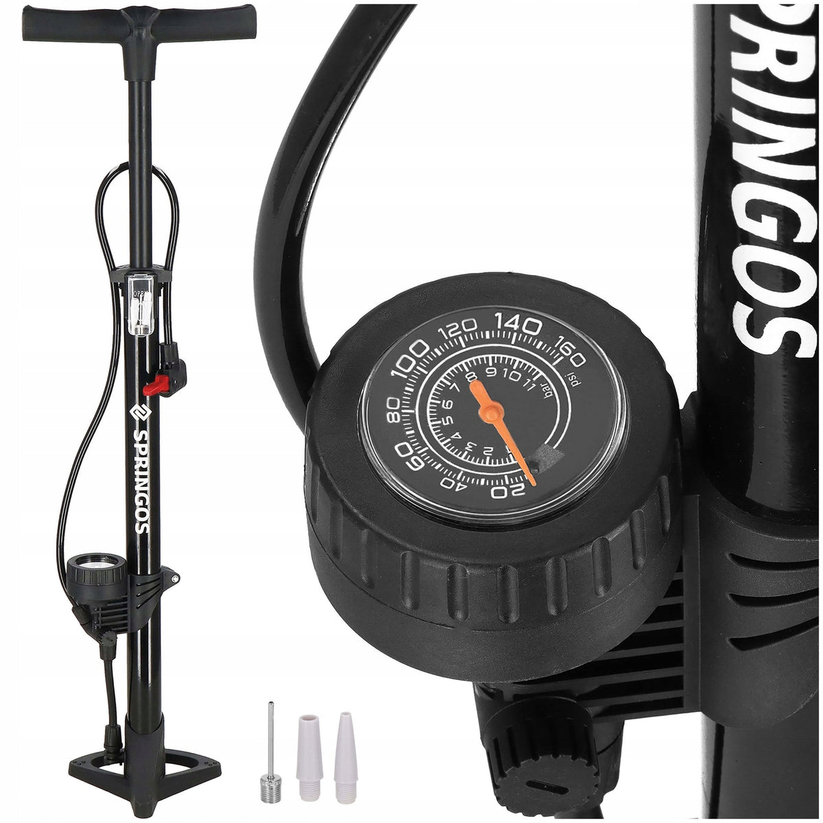 FLOOR PUMP FOR BICYCLE WITH PRESSURE GAUGE FOR BICYCLE BALLS MANUAL STRONG Color black