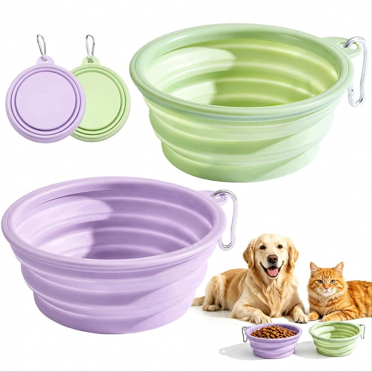 FOLDING DOG BOWL SILICONE 350ML WITH CARABINER 2 PIECES