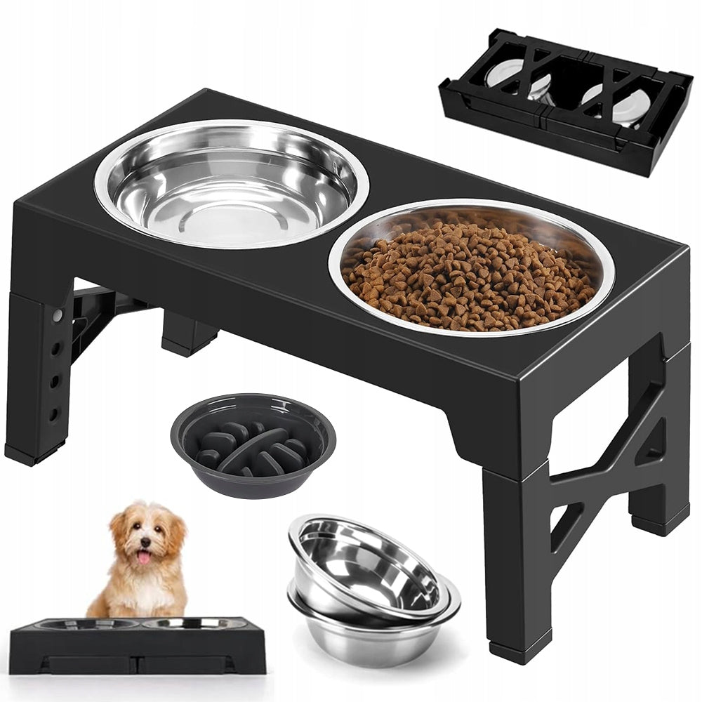 FOOD FEEDER ADJUSTABLE STAINLESS STEEL BOWL ANTI-LONGITUDINAL BASE