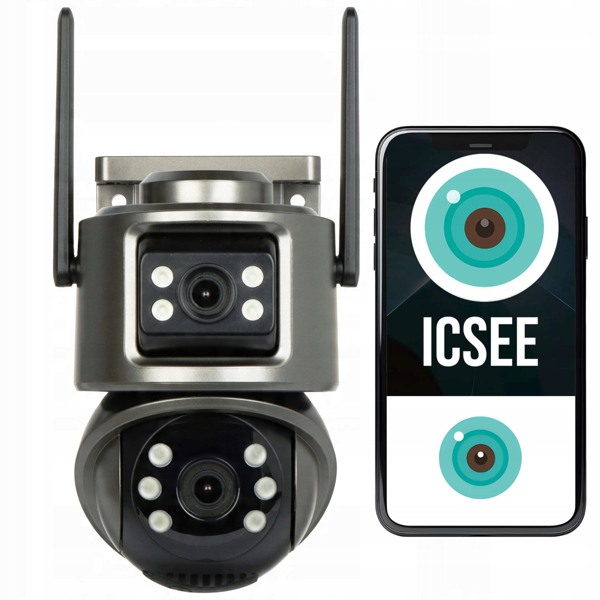 FORCE DUAL WIFI CAMERA 6MPX PTZ Onvif ICSee EXTERNAL ROTATING ALARM