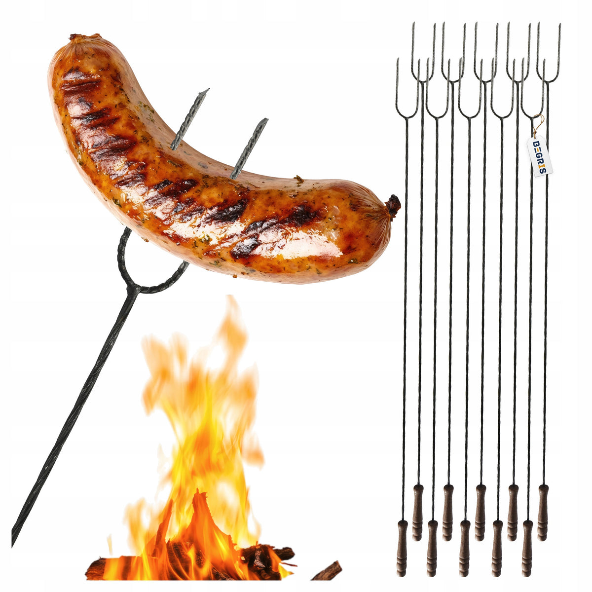 FORK FOCAL SAUSAGE STICK STICKS GRILL FORKS 100 CM 10 PCS