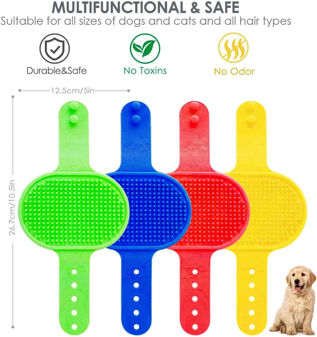 FOUR-PACK OF SILICONE BRUSHES FOR DOG AND CAT WITH ADJUSTABLE HANDLE Brand Premium