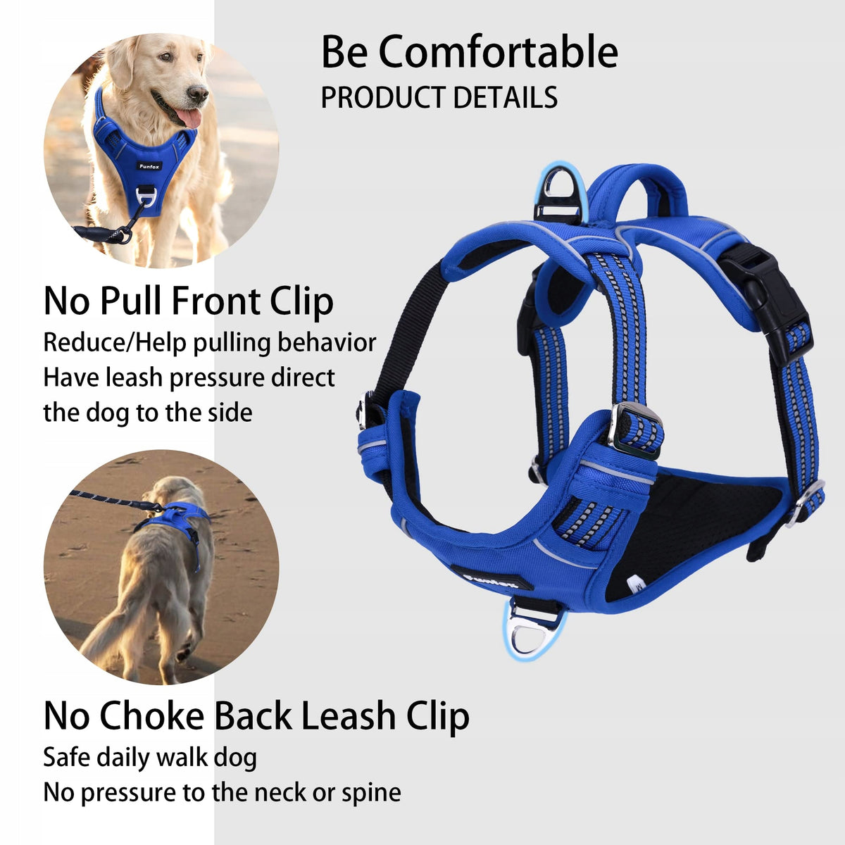 FUNFOX Harness For Large Dogs Adjustable Anti-String Blue L Packaging status original