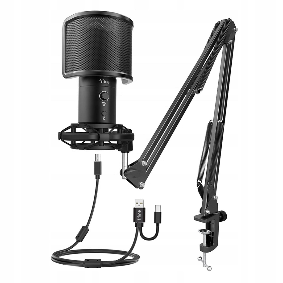 Fifine T683 USB/USB-C Condenser Microphone Kit + Pop-Filter Arm
