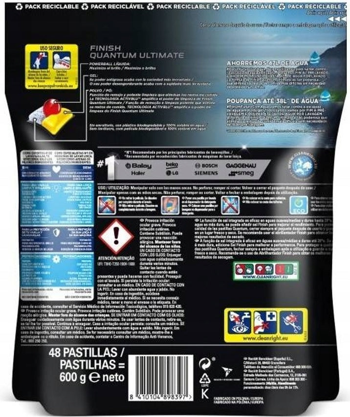Finish Quantum Ultimate Lemon Dishwasher Capsules 48 Pack Packaging status original
