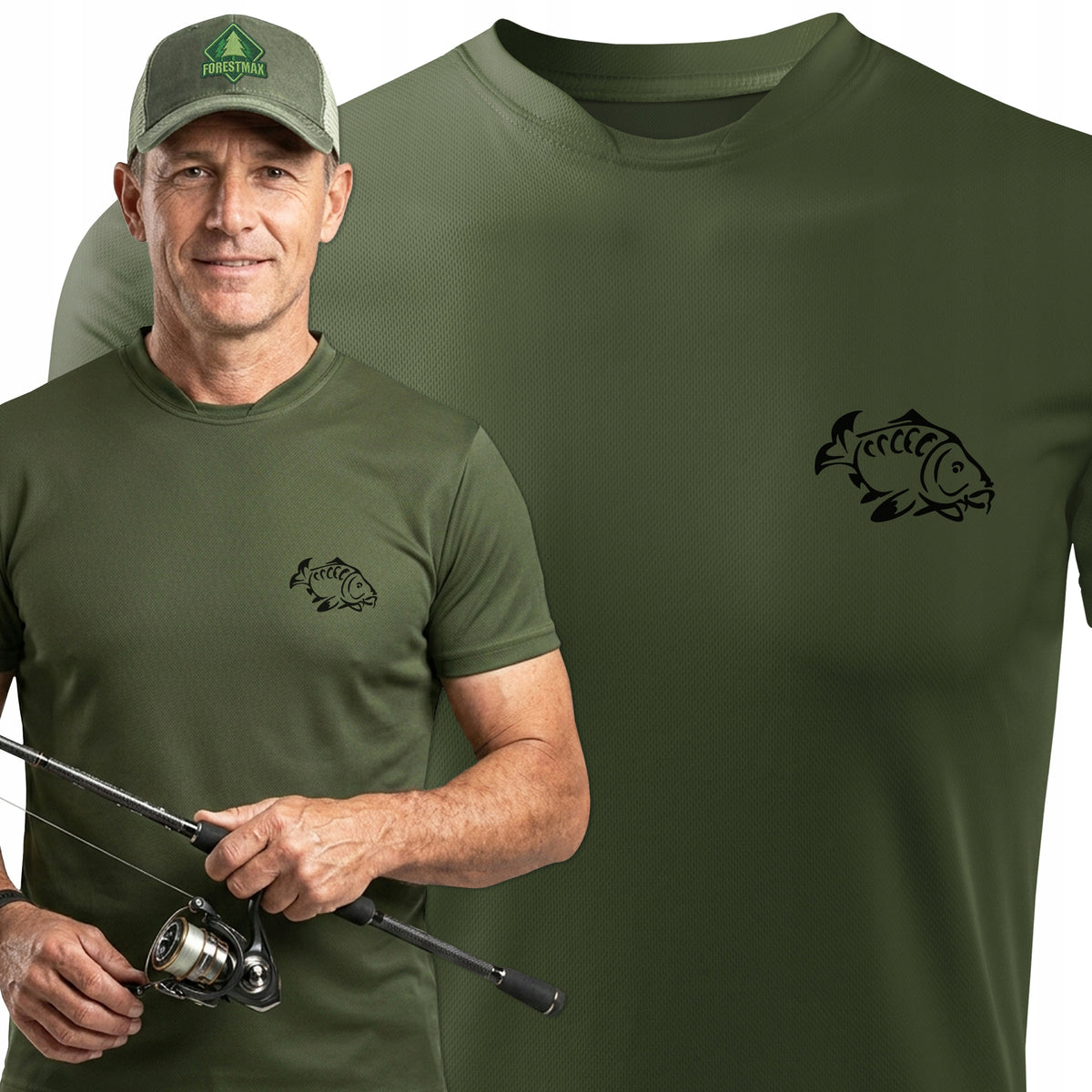 Fishing Military Fish T-Shirt Quick Drying Material Small Print KARP