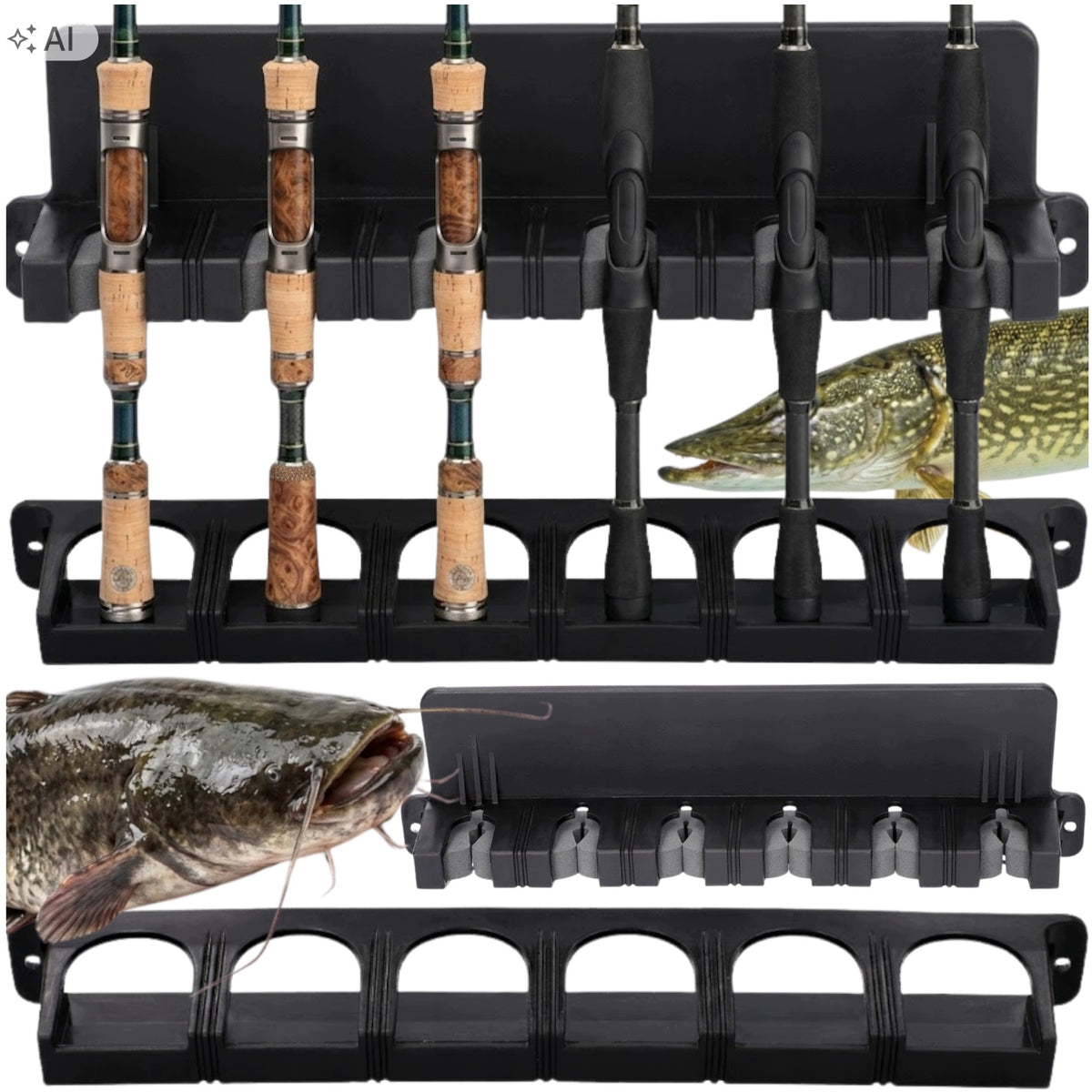 Fishing Rod STAND WALL MOUNTED VERTICAL SECURE HOLD