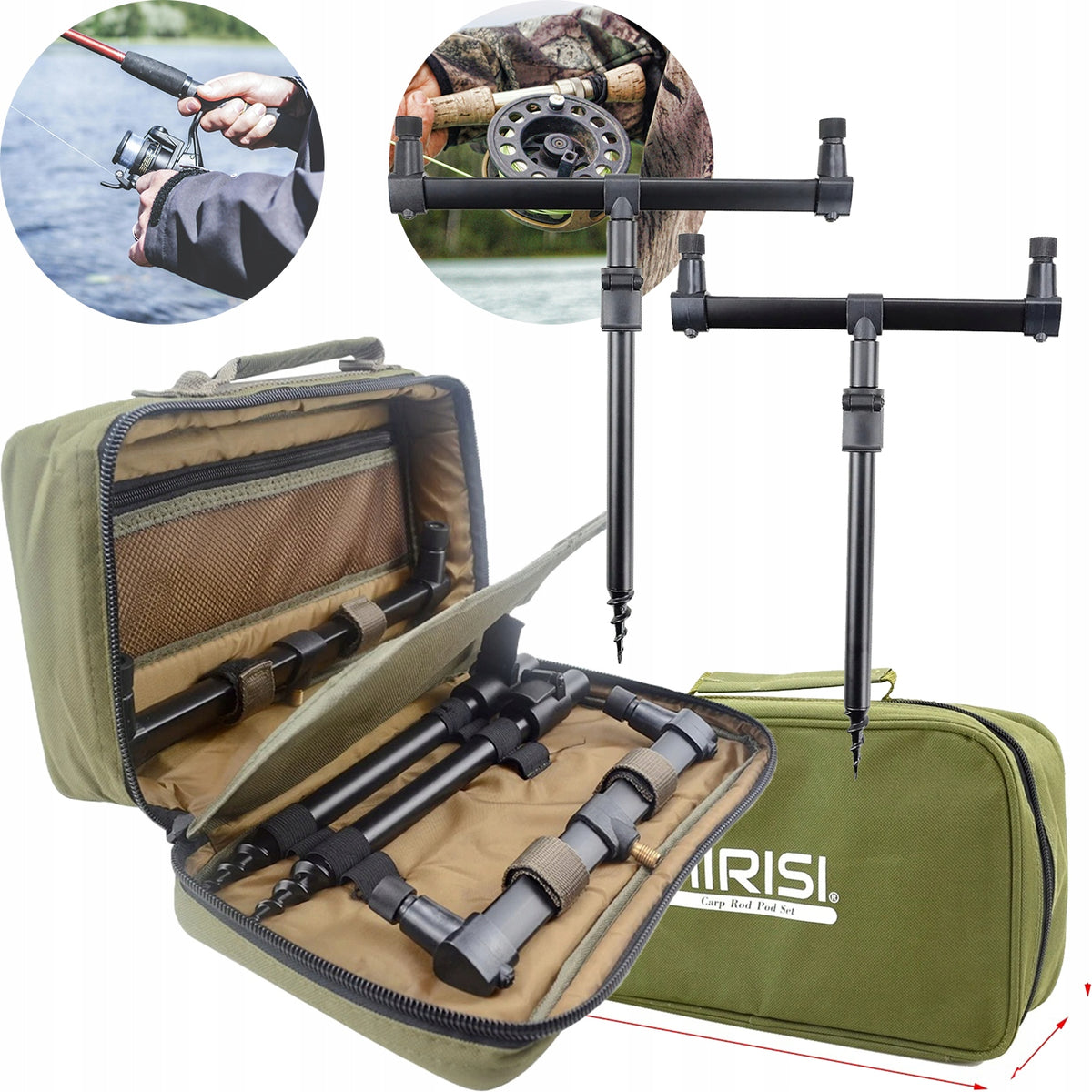 Fishing Rod Stand + Carp Fishing Bag Buzzer Bar 2 Rods Set