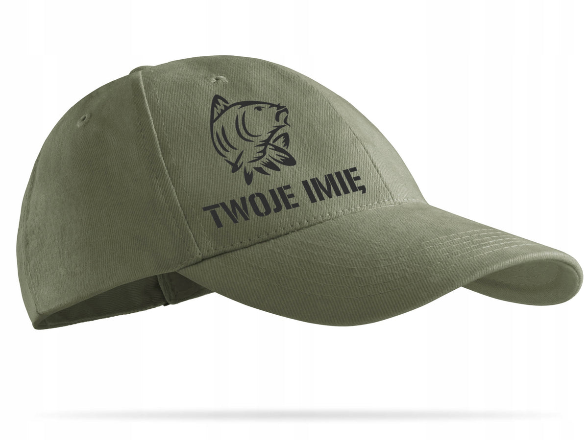 Fishing cap khaki KARP + YOUR PRINT gift Color green