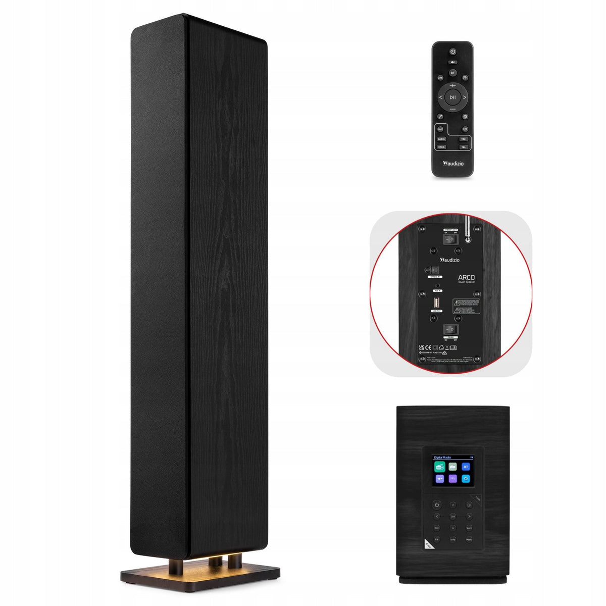 Floor Column Bluetooth HiFi black160W DAB FM Radio Audizio Arco