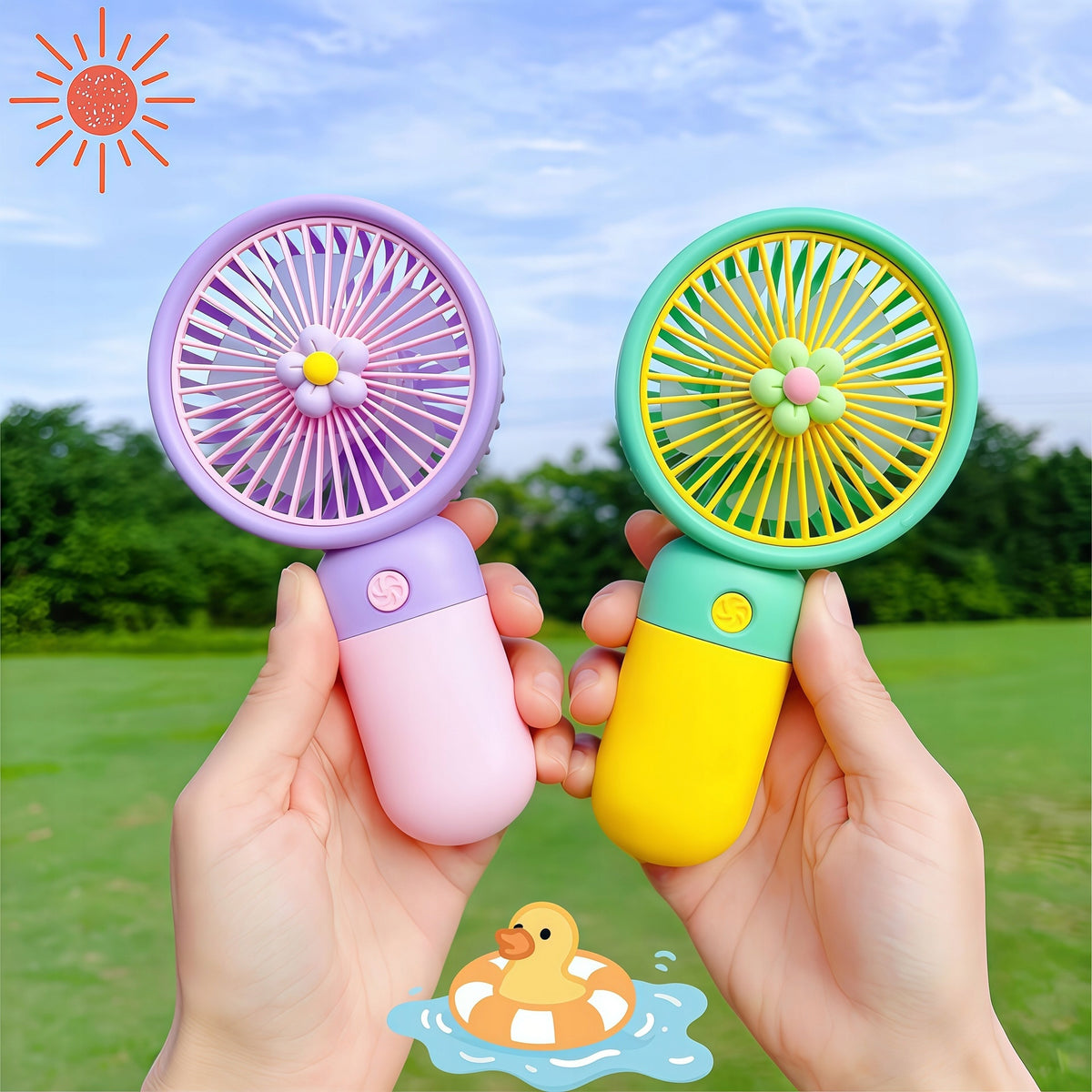 Flower Handheld Fan Mini Fan 400 mAh For kids Green