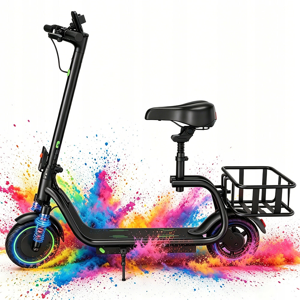 Foldable Electric Vehicle with Seat & Rear Basket, 350W 8.5 Urban Commuter