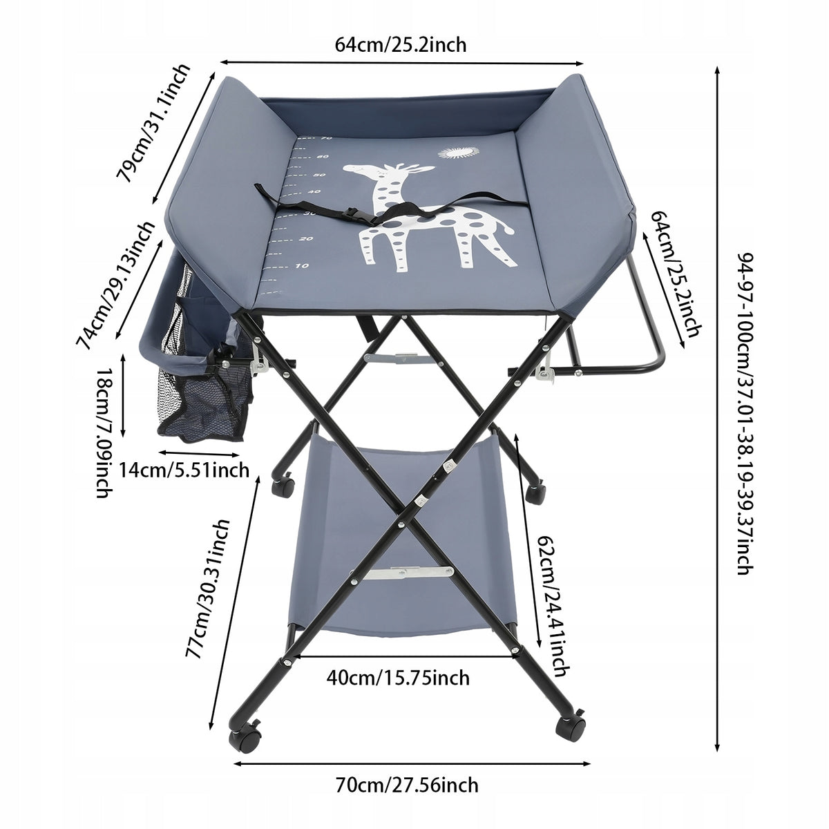 Folding Changing Table for Infants Children Grey Mobile Changing Table 25kg Packaging status original