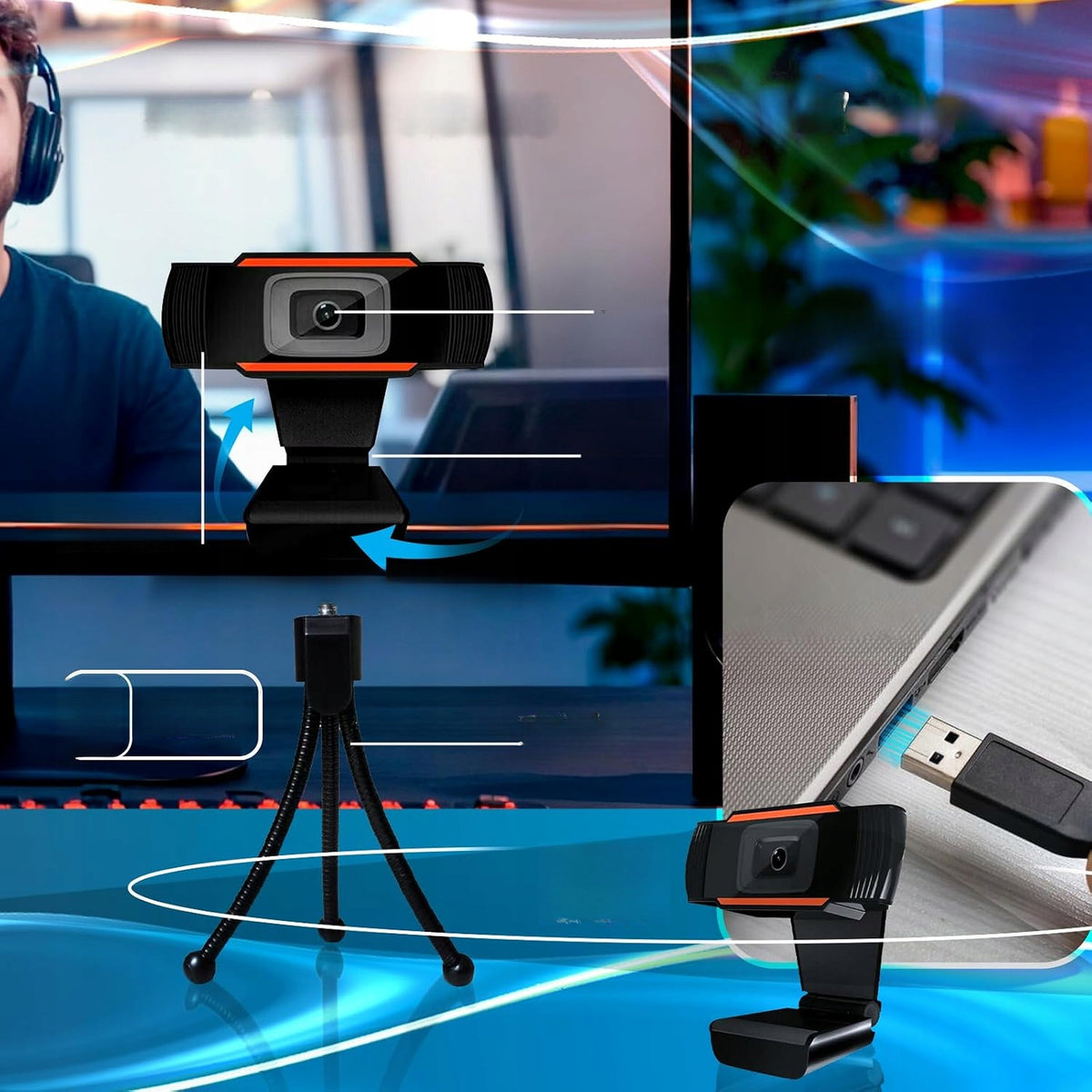Full HD Computer Webcam With Microphone On Tripod 1080P Packaging status original