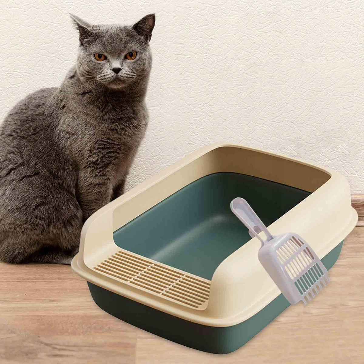 Fully Open Cats Litter Tray with High Side Semi Enclosed Pet Extra Large