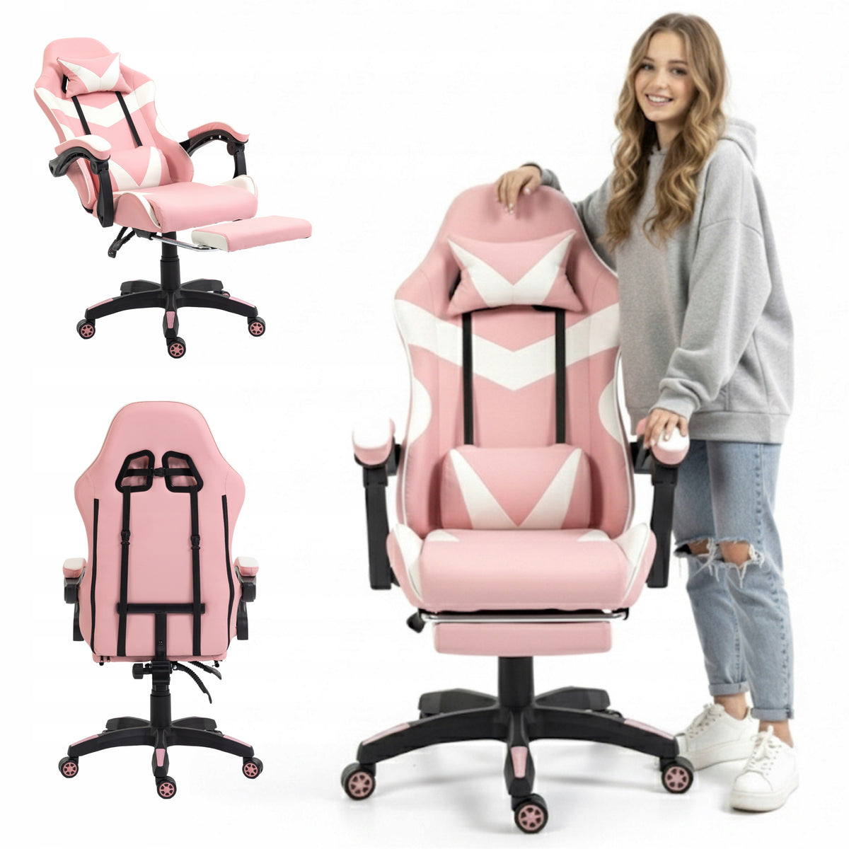 GAMING CHAIR OFFICE SWIVEL GAMING CHAIR FAUX LEATHER PINK AND WHITE Manufacturer code KRZESŁO GAMINGOWE
