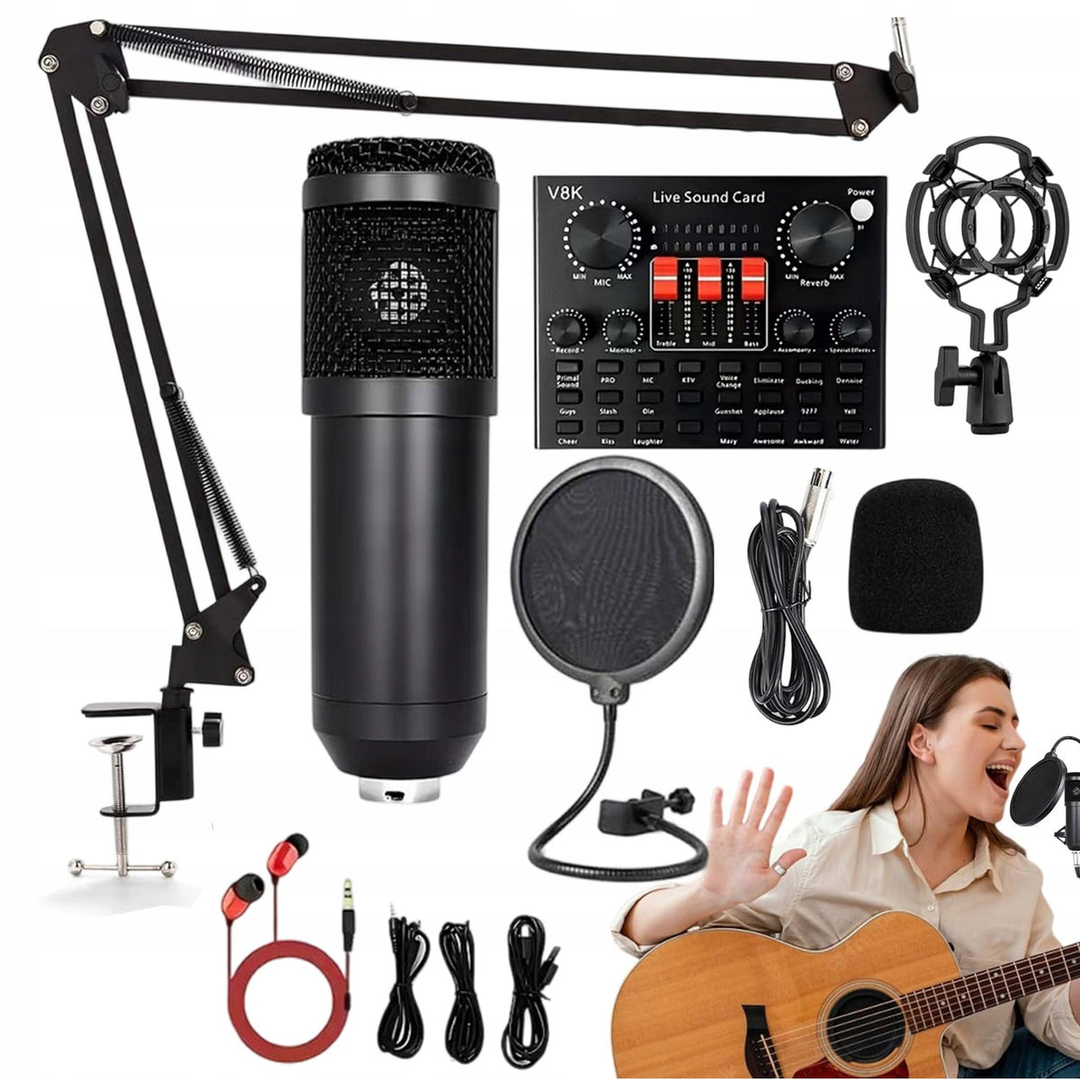 GAMING CONDENSER MICROPHONE SET ARM POPFILTER INTERFACE MULTIEFFECT