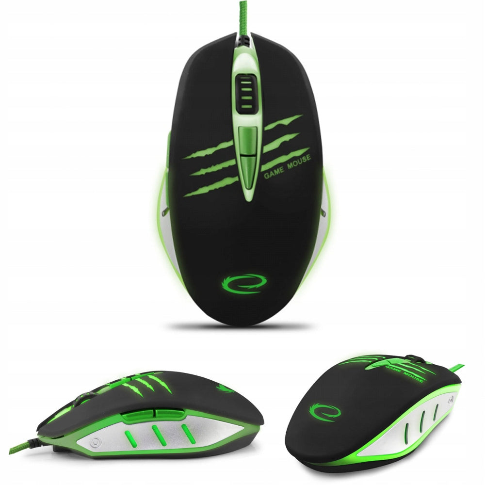 GAMING MOUSE 2400DPI GREEN BACKLIT PRECISION OPTICAL