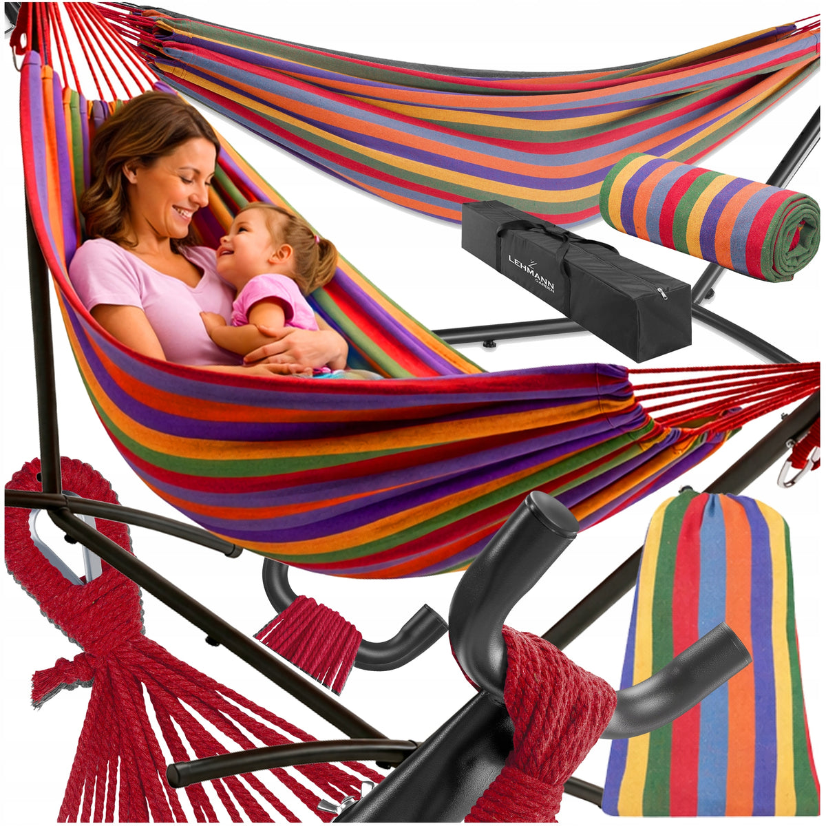 GARDEN HAMMOCK WITH FRAME DOUBLE HAMMOCK STAND SET XXL COVER