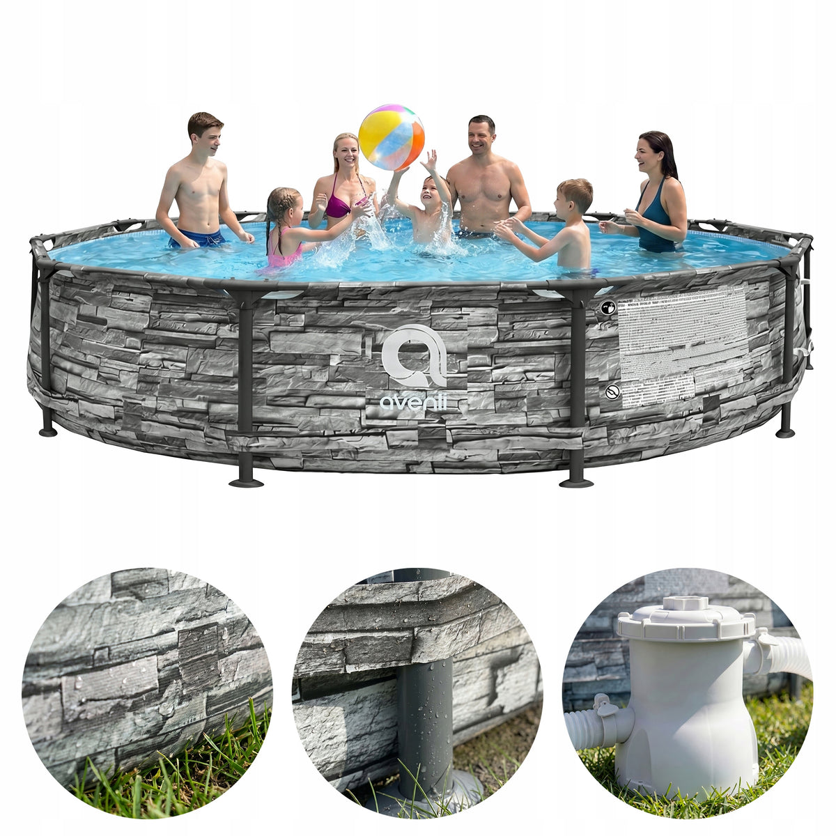 GARDEN RACK POOL ROUND AVENLI STONY WITH PUMP 366x76 CM SET 9in1