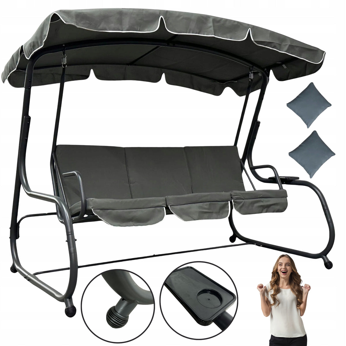 GARDEN SWING FOLDING FREESTANDING LARGE, ROCKING GREY XXL